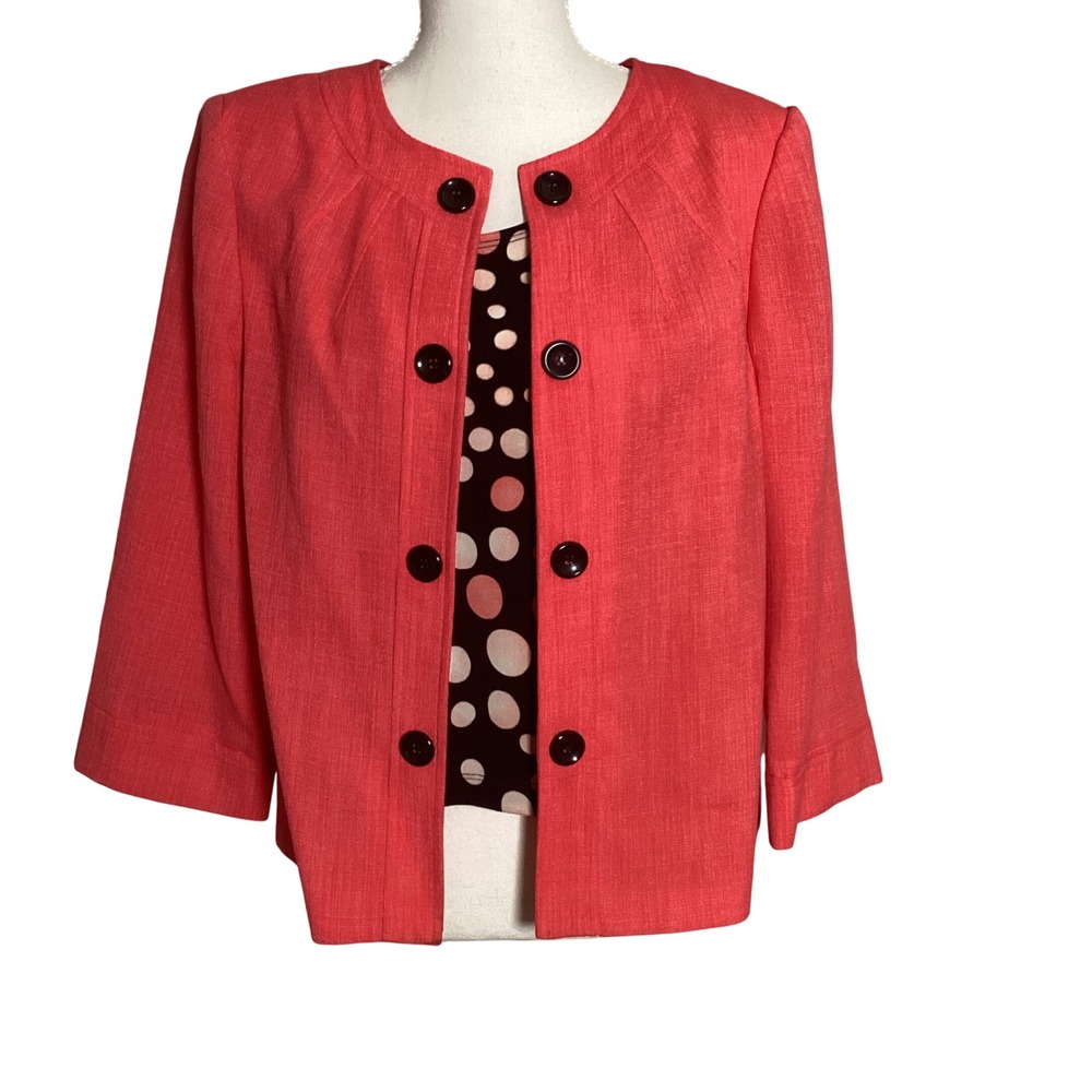 Perceptions Women's Size 8 Coral Blazer & Polka Dot Tank Top Two-Piece Set